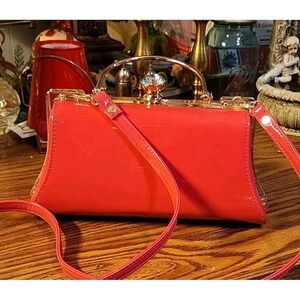 Vintage La Terre Hot Pink Patent Box Purse W/ Shoulder Strap, Jewel Clasp HTF
